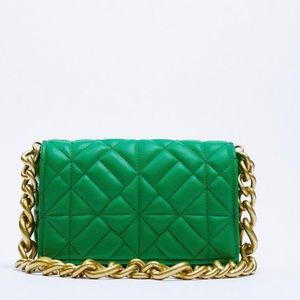 ZARA Green Quilted Chain Strap Shoulder Bag
